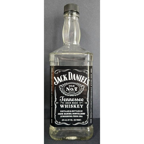 13" JACK DANIEL'S WHISKEY GLASS LIQUOR BOTTLE WITH CAP 1.75 LITERS - Picture 1 of 7